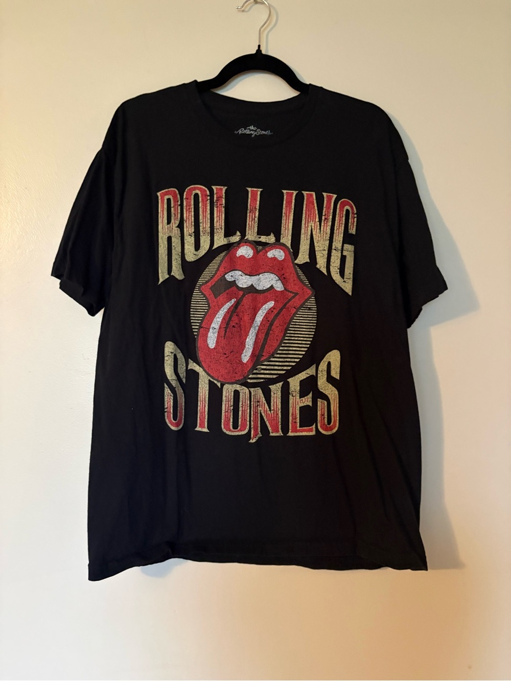 the Rolling Stones Black Tee with Red Tongue Graphic